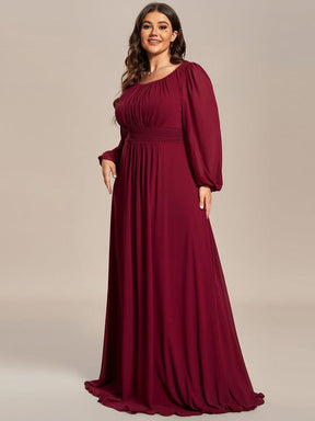 Plus Size Sheer Long Sleeve Pleated Floor Length Bridesmaid Dress