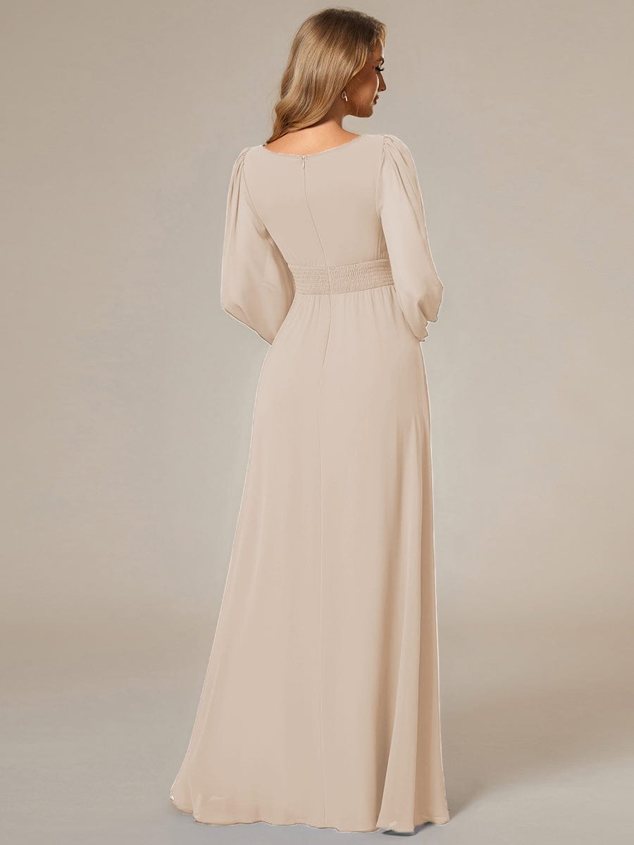 Custom Size See-Througth Puff Sleeve Chiffon Bridesmaid Dress #color_Blush