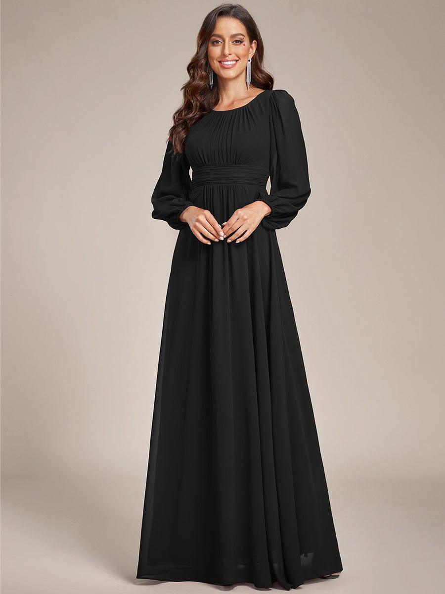 Chiffon Long Sleeve Pleated Floor Length Bridesmaid Dress #color_Black