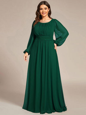 Plus Size Sheer Long Sleeve Pleated Floor Length Bridesmaid Dress