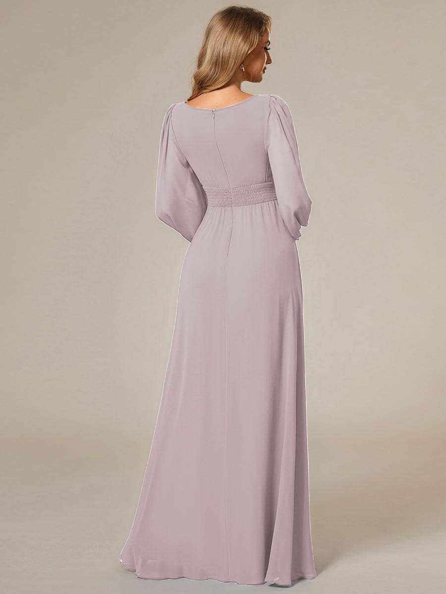 Custom Size See-Througth Puff Sleeve Chiffon Bridesmaid Dress #color_Lilac