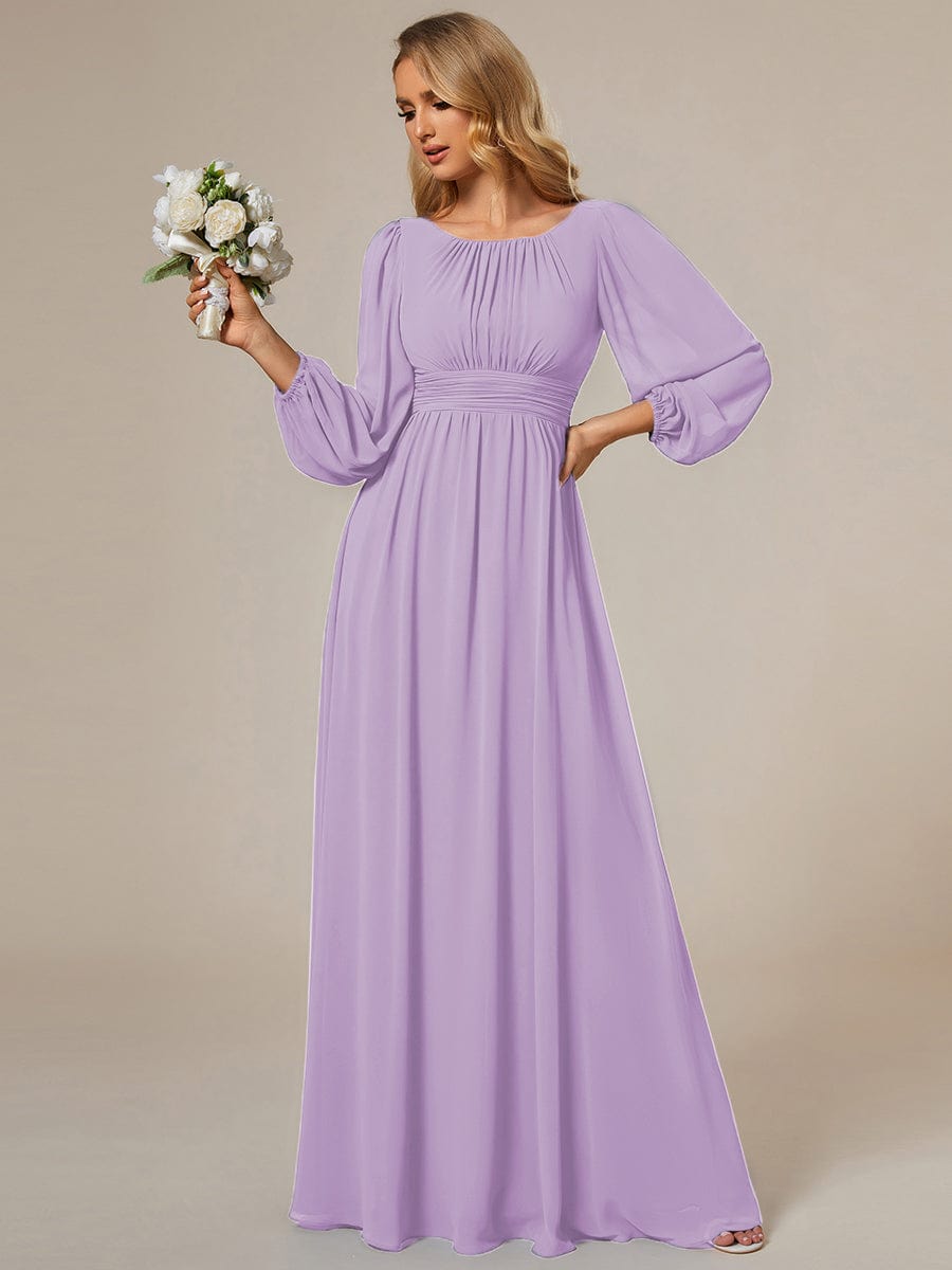 Custom Size See-Througth Puff Sleeve Chiffon Bridesmaid Dress #color_Lavender