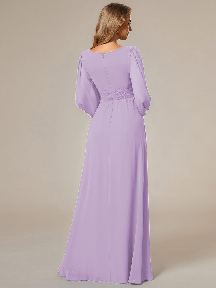 Custom Size See-Througth Puff Sleeve Chiffon Bridesmaid Dress #color_Lavender