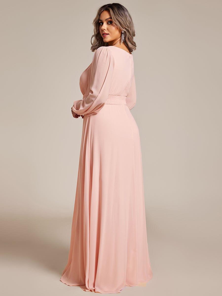 Plus Size Sheer Long Sleeve Pleated Floor Length Bridesmaid Dress #color_Pink