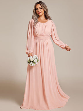 Plus Size Sheer Long Sleeve Pleated Floor Length Bridesmaid Dress
