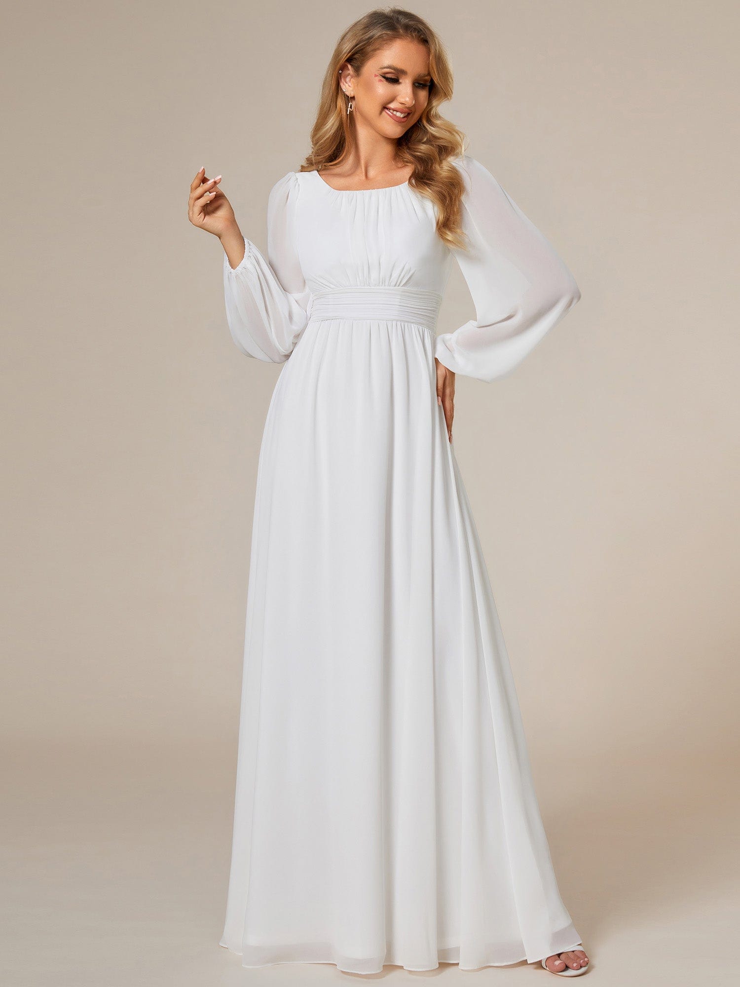 Custom Size See-Througth Puff Sleeve Chiffon Bridesmaid Dress #color_White