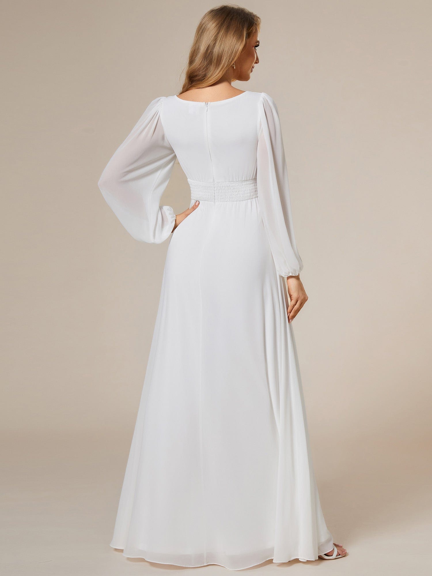 Custom Size See-Througth Puff Sleeve Chiffon Bridesmaid Dress #color_White