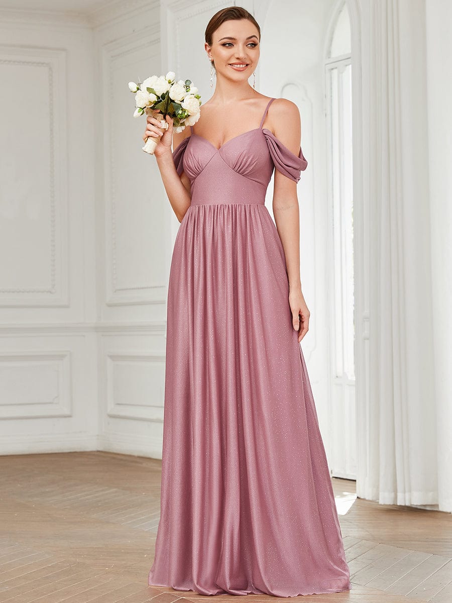 Cold Shoulder Draped Sleeve Floor-Length Bridesmaid Dress #Color_Purple Orchid
