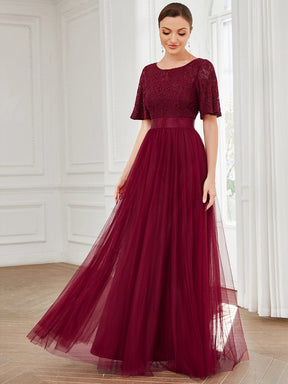 Lace Short Sleeve Bodycon A-line Tulle Bridesmaid Dress