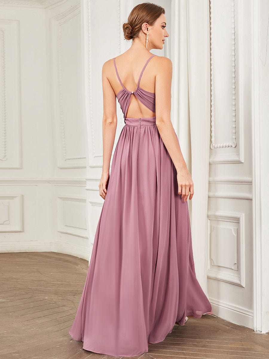 Chiffon V-Neck Pleated Spaghetti Strap A-Line Bridesmaid Dress #Color_Purple Orchid