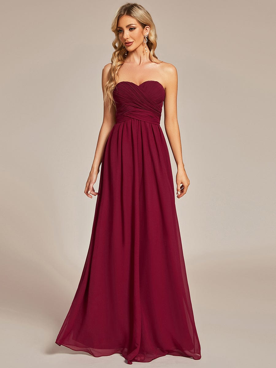 Multiway Chiffon Pleated Strapless Floor Length Bridesmaid Dress #color_Burgundy