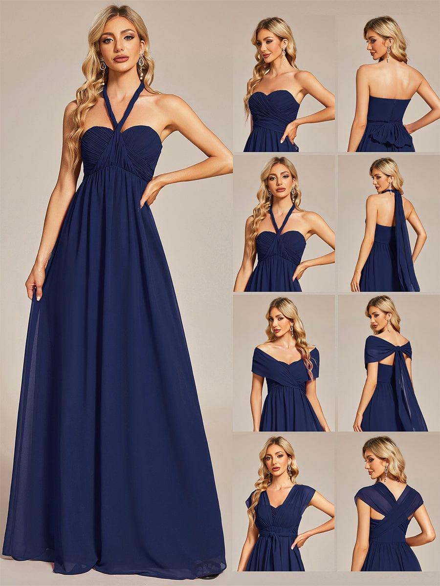 Multiway Chiffon Pleated Strapless Floor Length Bridesmaid Dress