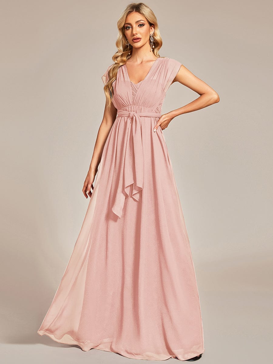 Multiway Chiffon Pleated Strapless Floor Length Bridesmaid Dress #color_Pink