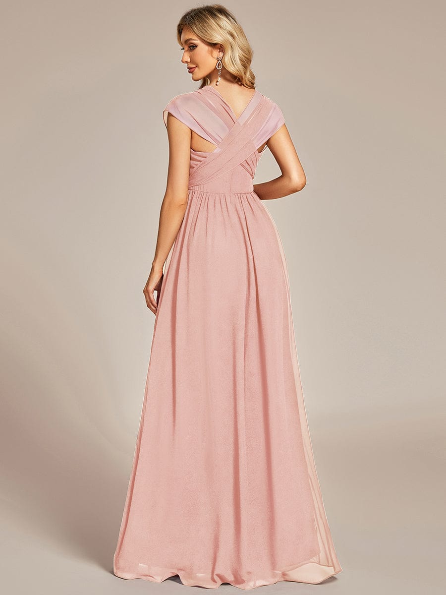 Multiway Chiffon Pleated Strapless Floor Length Bridesmaid Dress #color_Pink