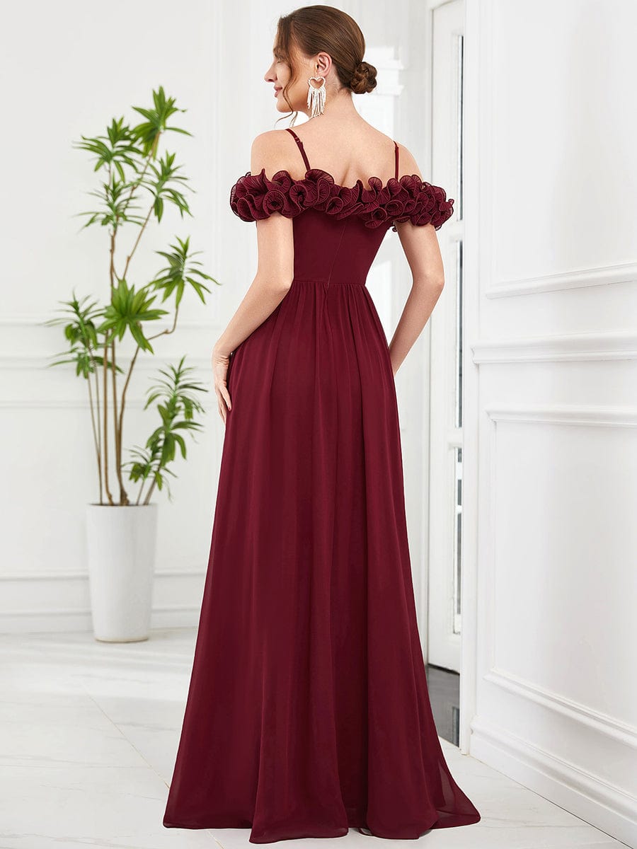 Cold Shoulder Ruffled Sequin Waist A-Line Chiffon Bridesmaid Dress