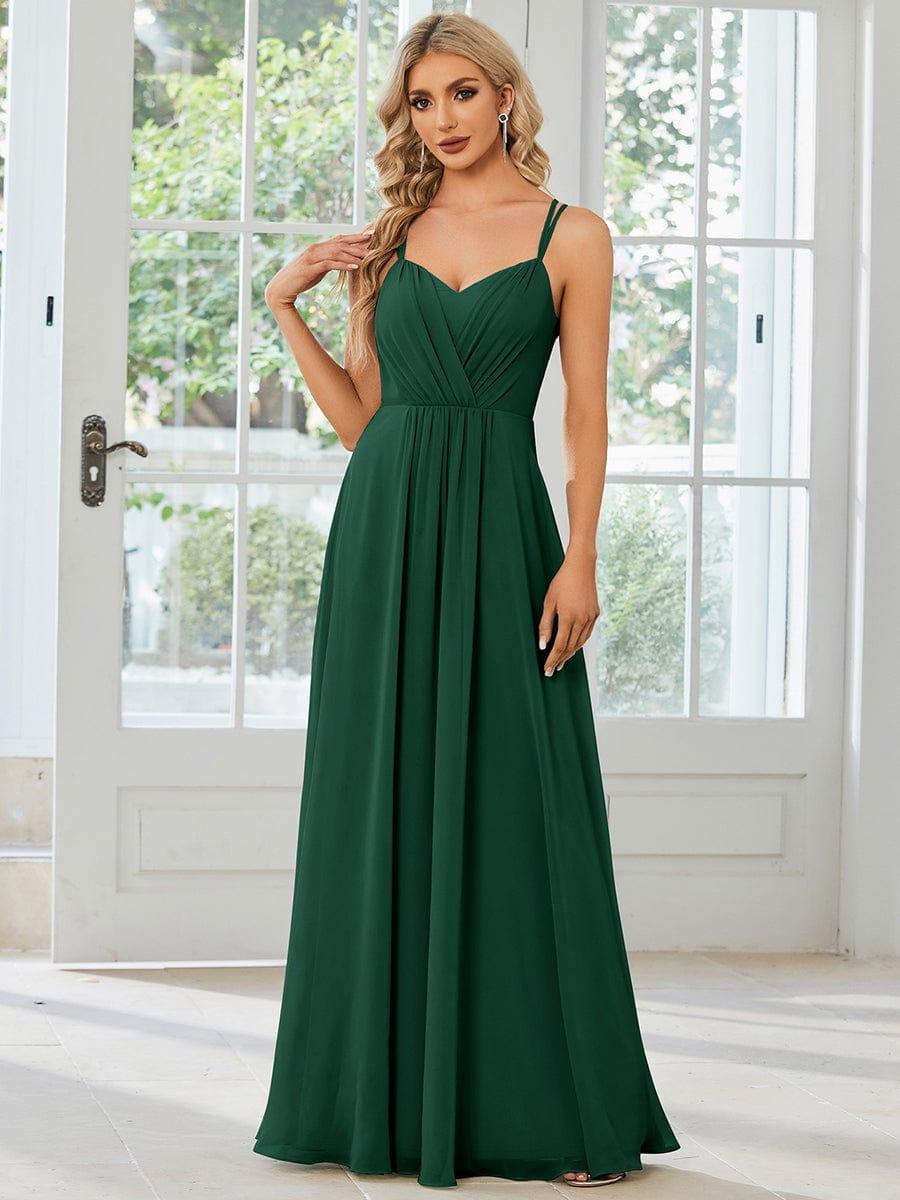 Chiffon and Lace Open Back Bridesmaid Dress with Spaghetti Straps #color_Dark Green