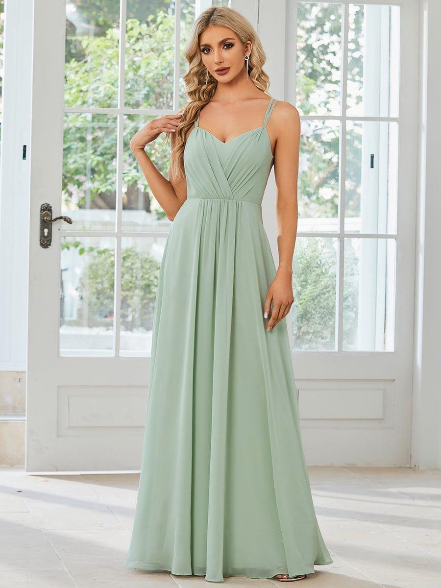 Chiffon and Lace Open Back Bridesmaid Dress with Spaghetti Straps #color_Mint Green