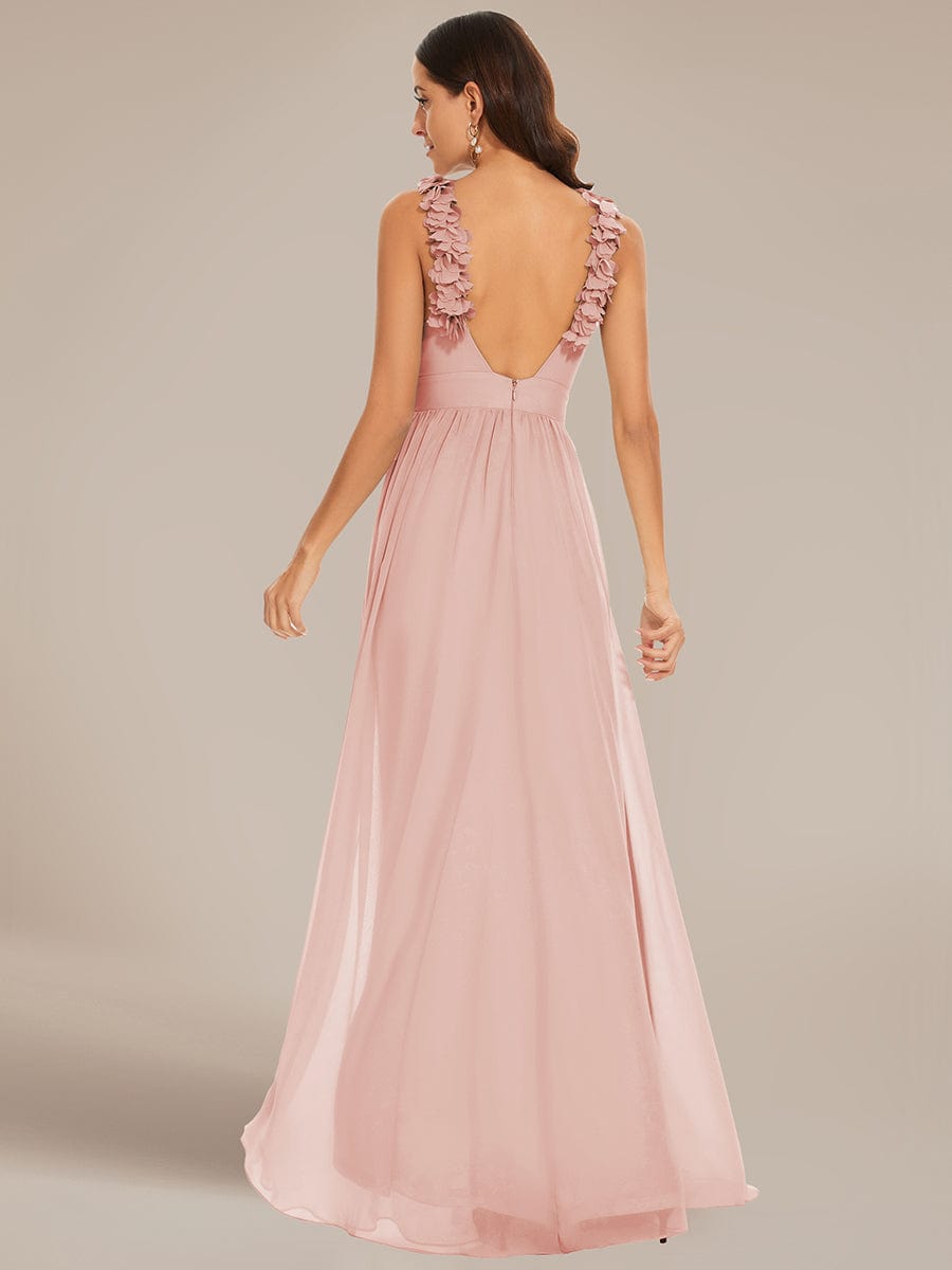 Sleeveless Floral Applique V-Neck A-Line Chiffon Bridesmaid Dress #color_Pink