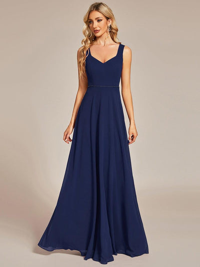 Elegant Chiffon Sleeveless Bridesmaid Dress with Backless #color_Navy Blue