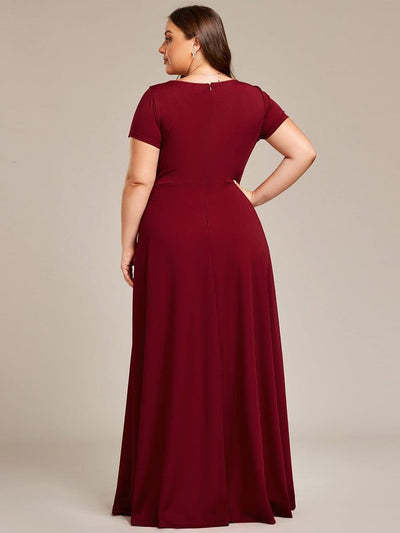Simple Plus Size Empire Waist A-Line Bridesmaid Dress #color_Burgundy