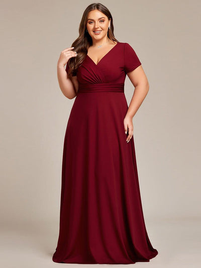 Simple Plus Size Empire Waist A-Line Bridesmaid Dress #color_Burgundy