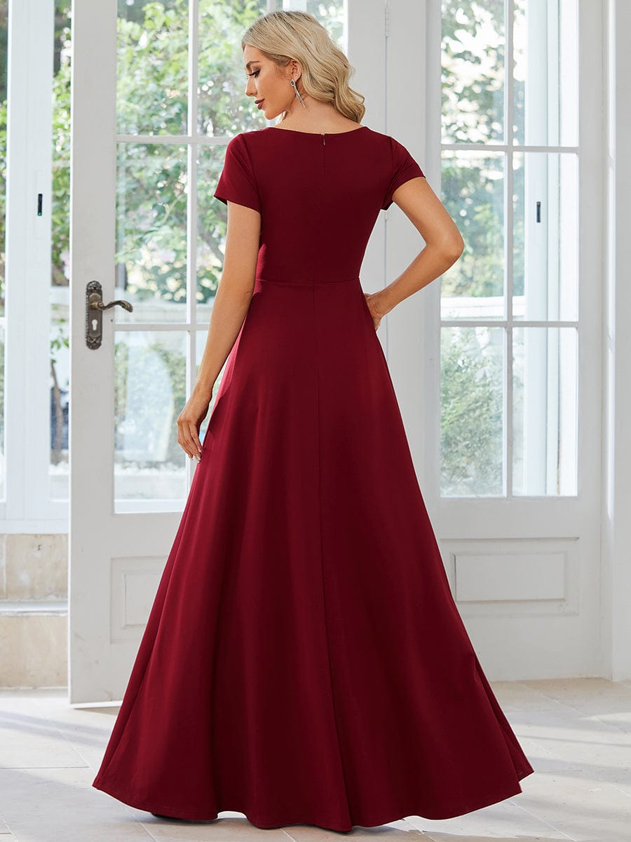 Sipmle Pleated Empire Waist A-Line Bridesmaid Dress #color_Burgundy