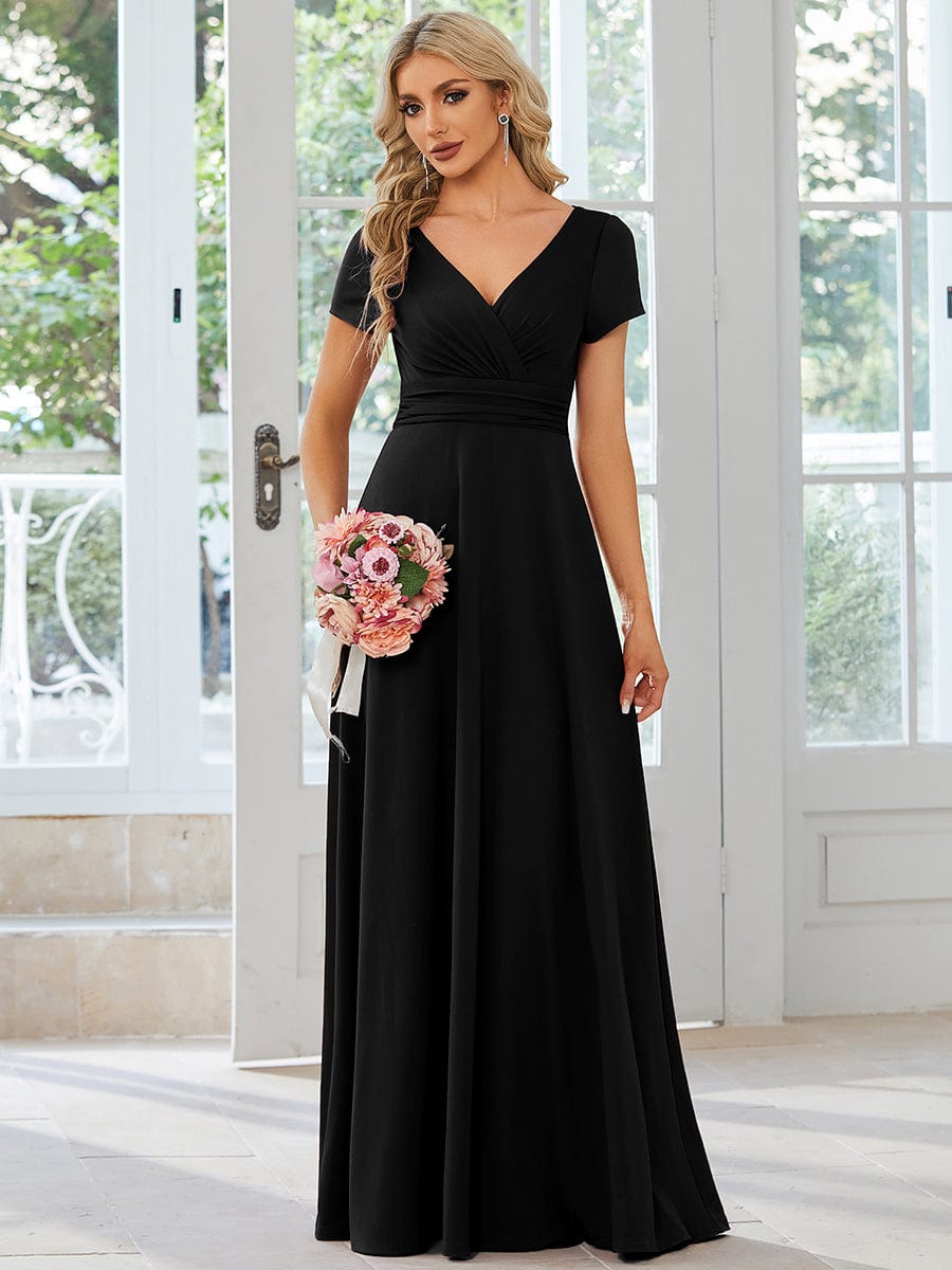 Sipmle Pleated Empire Waist A-Line Bridesmaid Dress #color_Black