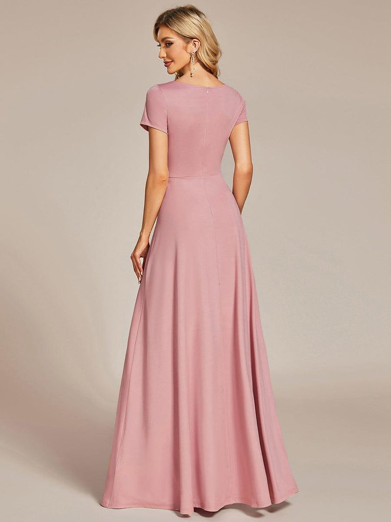 Pleated V-Neck Bridesmaid Dress with Empire Waist