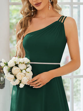 Custom Size Flowy Chiffon One-Shoulder Bridesmaid Dress with Spaghetti Strap