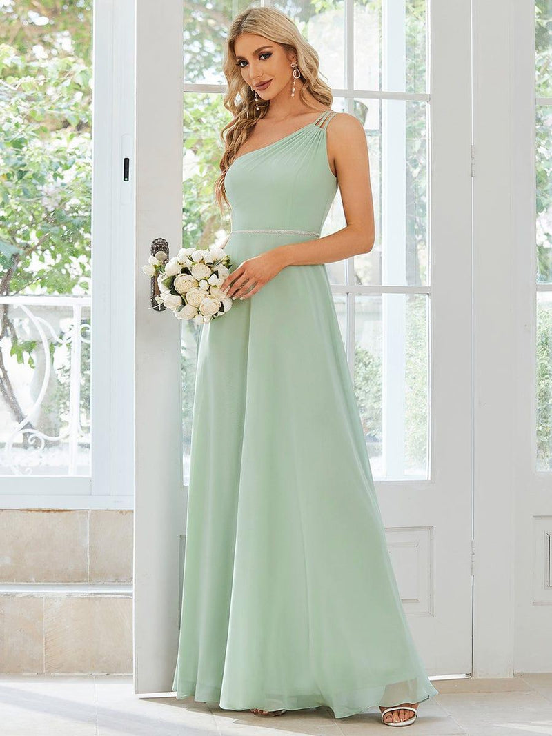 Princess One Shoulder Chiffon Bridesmaid Dresses Green