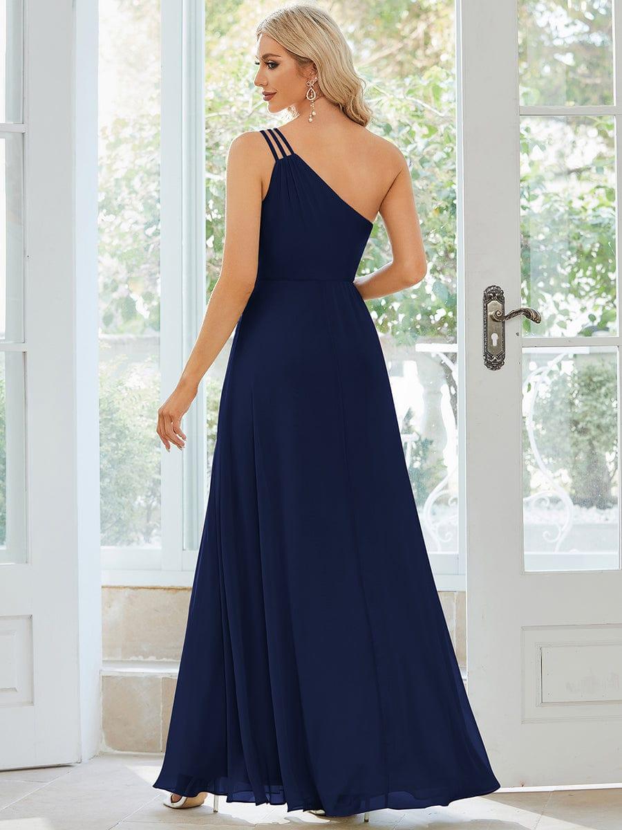 Flowy Chiffon One-Shoulder Bridesmaid Dress with Spaghetti Strap