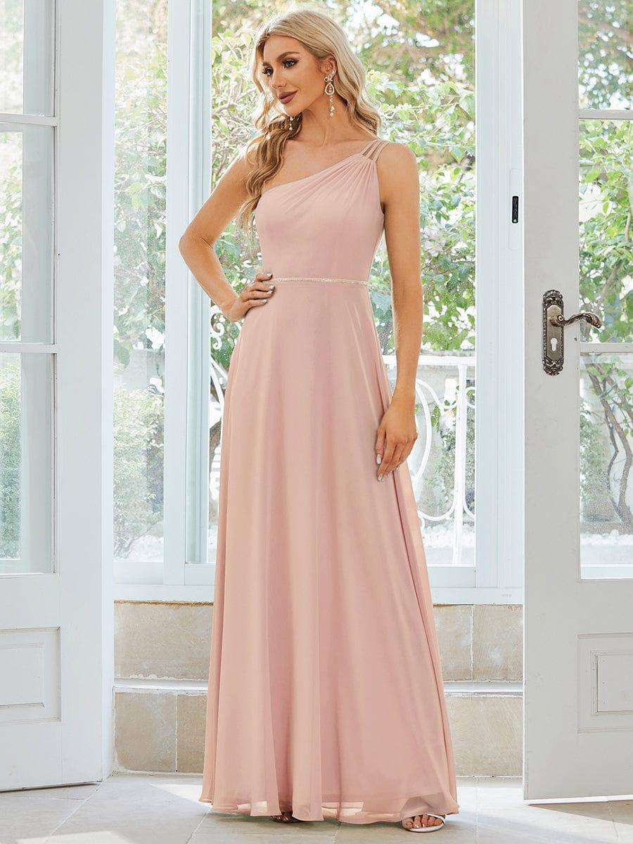 Custom Size Flowy Chiffon One-Shoulder Bridesmaid Dress with Spaghetti Strap