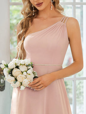 Custom Size Flowy Chiffon One-Shoulder Bridesmaid Dress with Spaghetti Strap