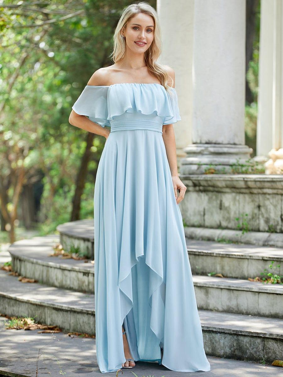 Chiffon Off-The-Shoulder High Low Bridesmaid Dress