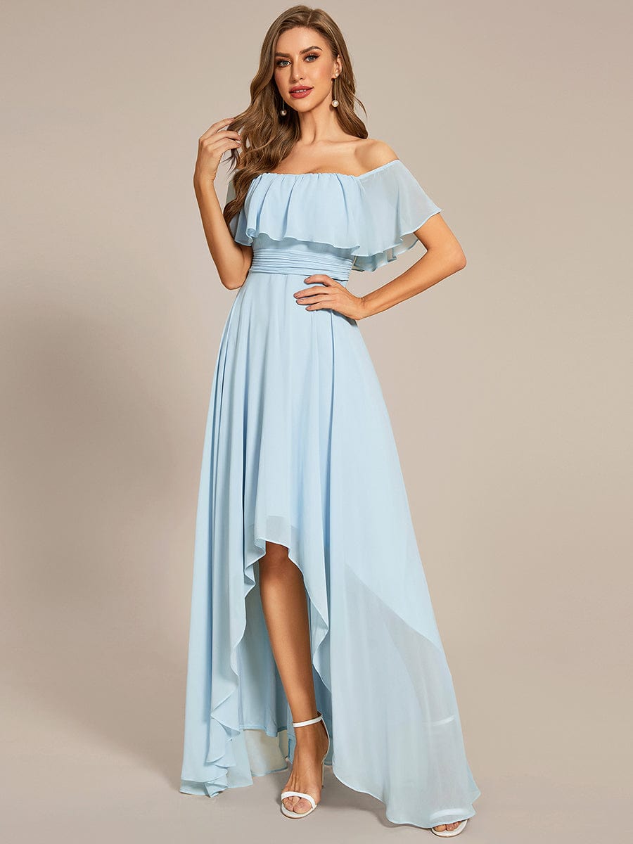 Chiffon Off-The-Shoulder High Low Bridesmaid Dress #Color_Sky Blue