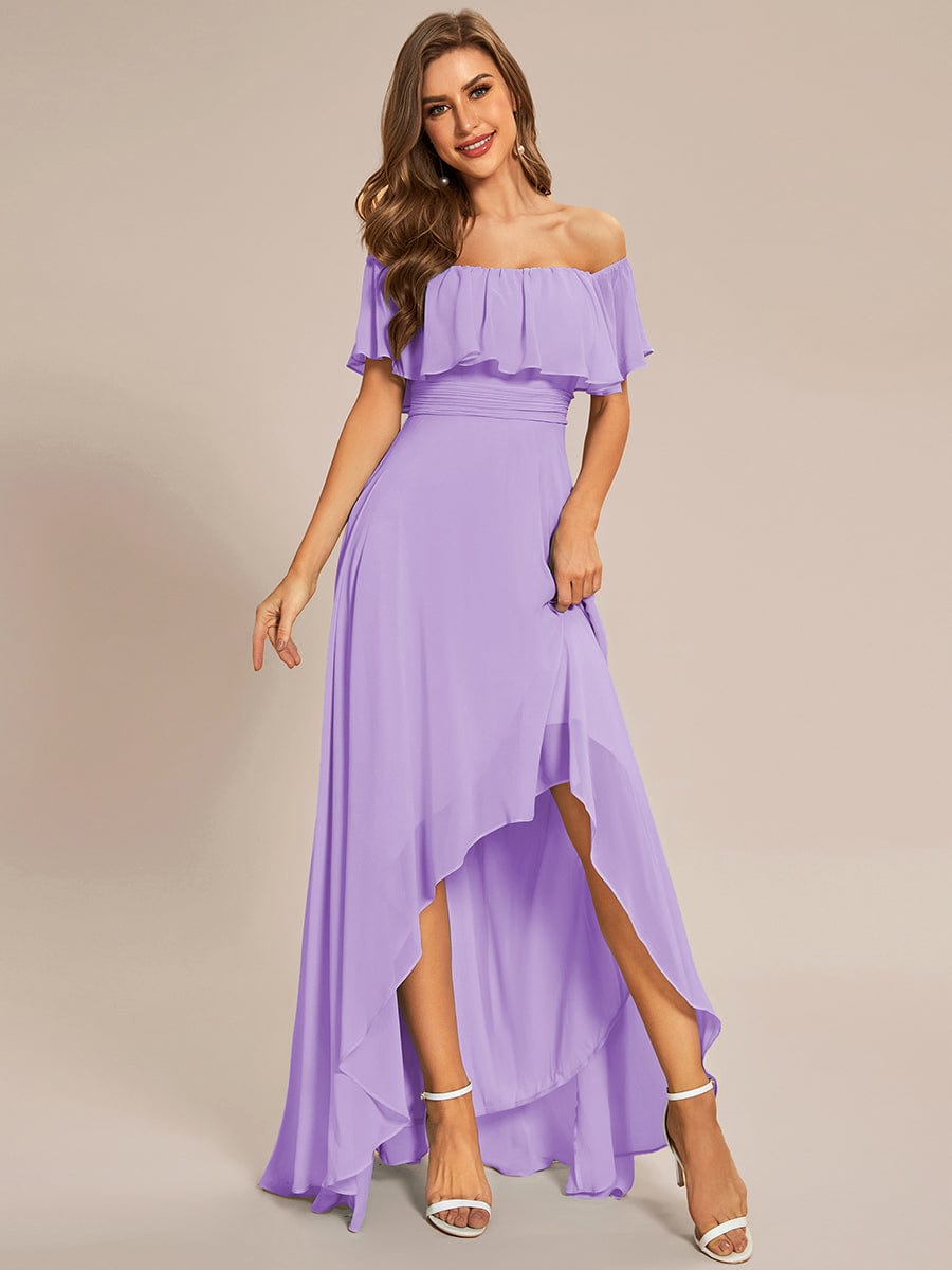 Lace Chiffon Long Bridesmaid Dress with Open Back  #Color_Lavender