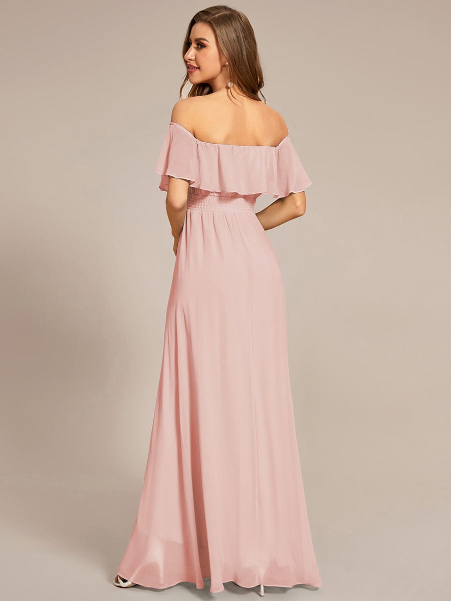 Lace Chiffon Long Bridesmaid Dress with Open Back  #Color_Pink