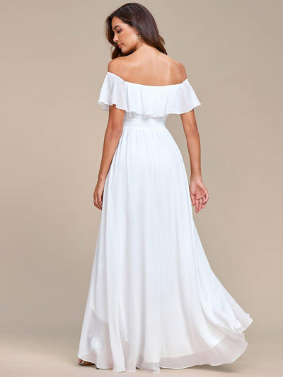 Lace Chiffon Long Bridesmaid Dress with Open Back  #Color_White