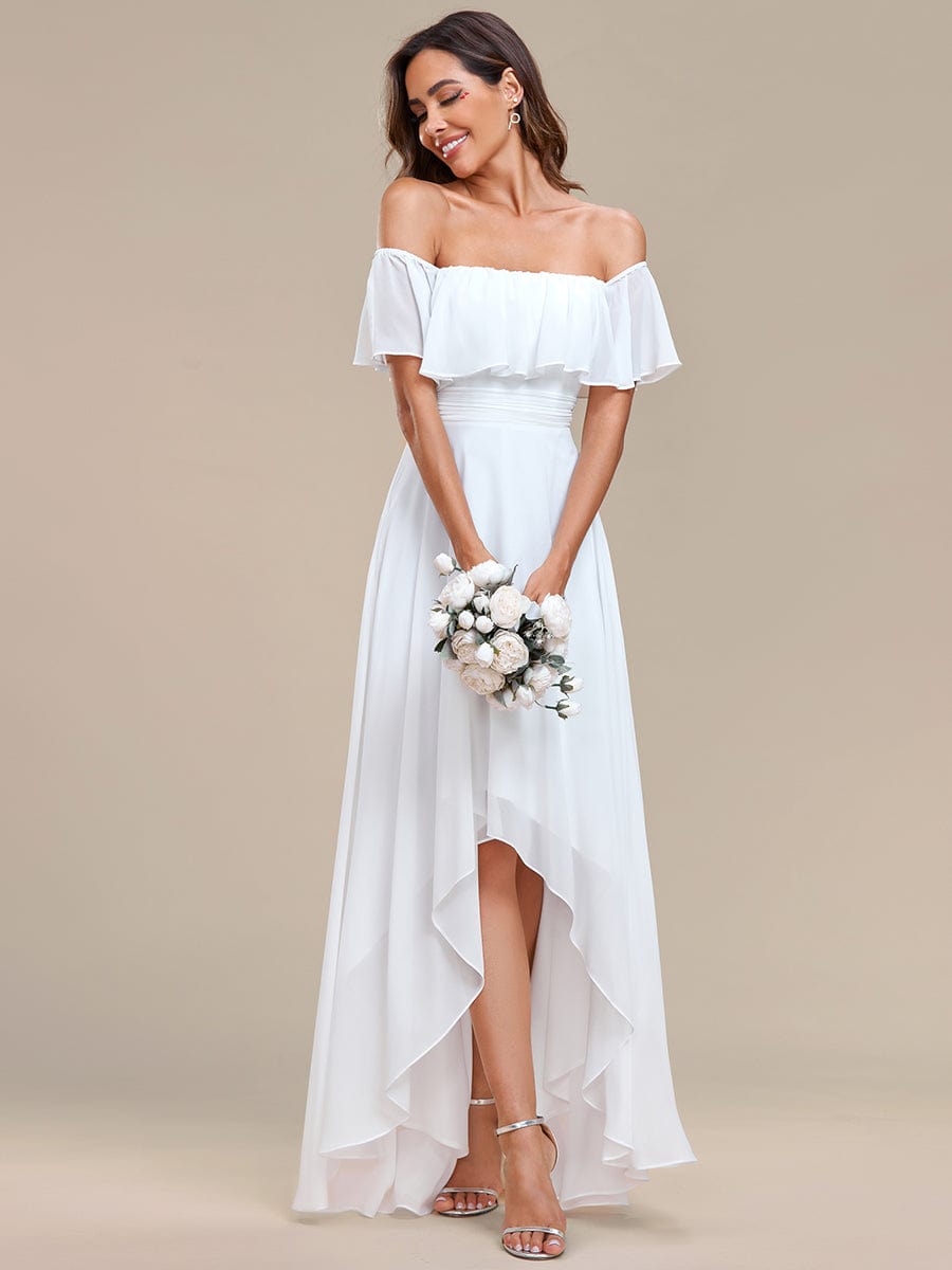 Lace Chiffon Long Bridesmaid Dress with Open Back  #Color_White
