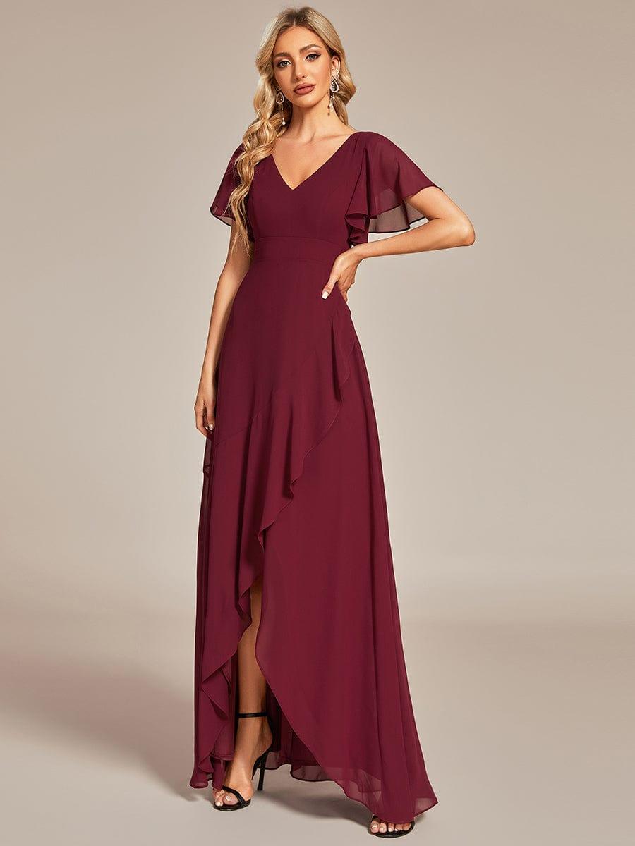 Custom Size Charming Chiffon Bridesmaid Dress with Lotus Leaf Hemline #color_Burgundy
