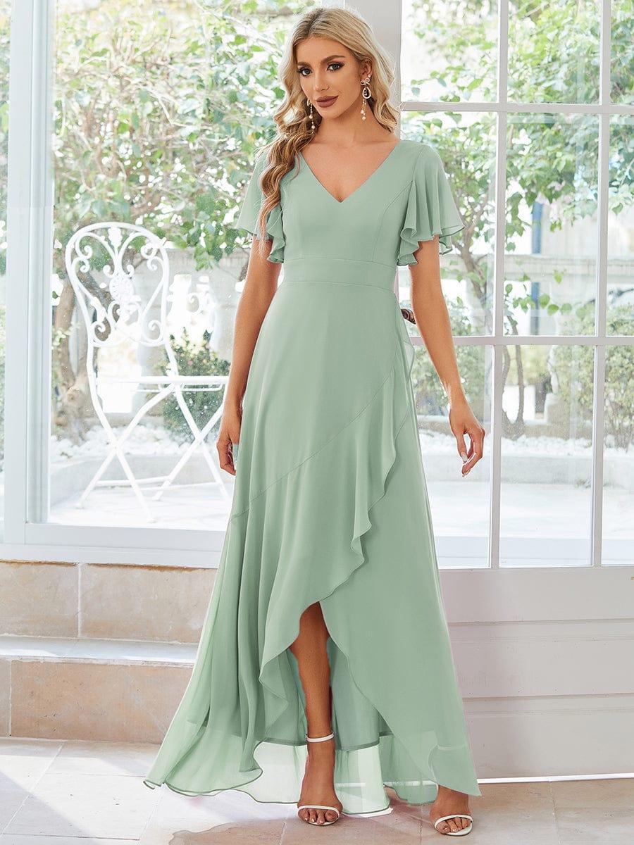 Charming Chiffon Bridesmaid Dress with Lotus Leaf Hemline #color_Mint Green