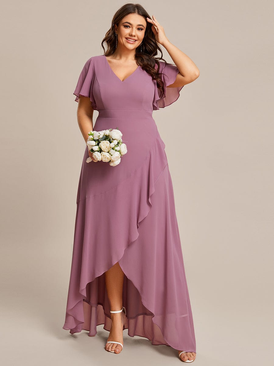 Plus Size Elegant Lotus Sleeves Chiffon Bridesmaid Dress #color_Purple Orchid