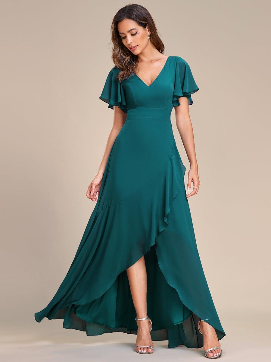 Elegant Chiffon High-Low Bridesmaid Dress with Lotus Leaf Hemline