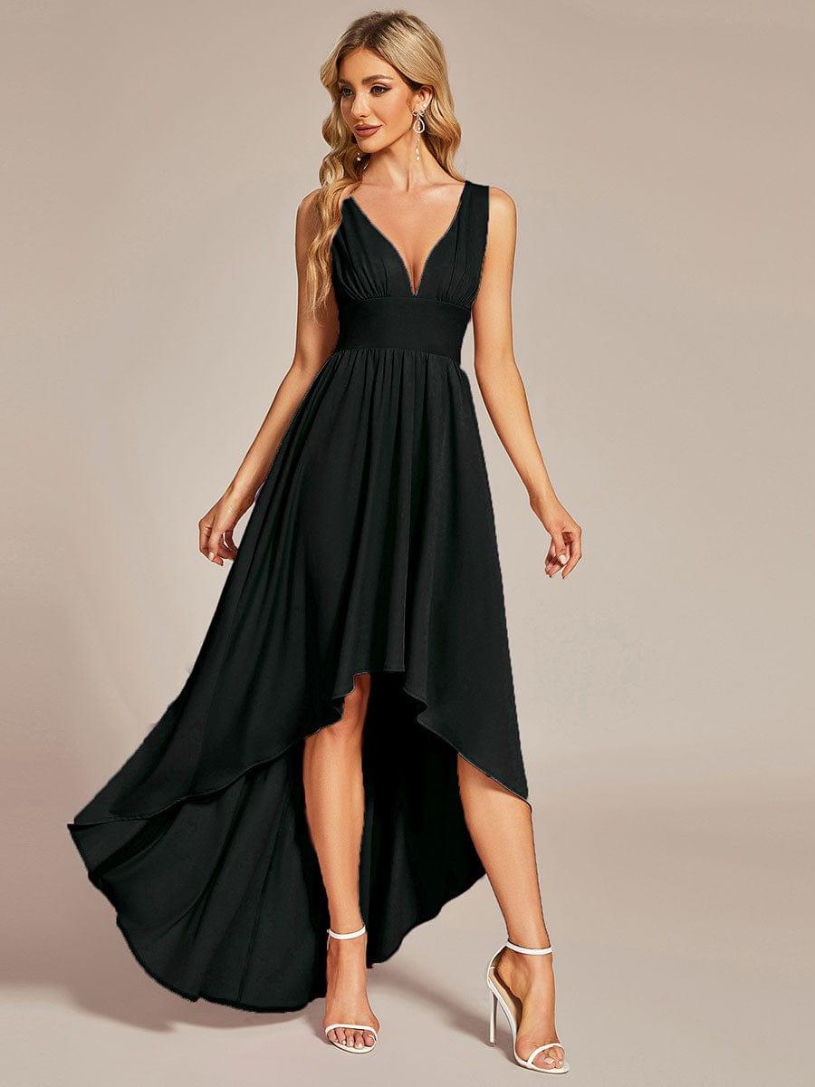 V-Neck Sleeveless High-Low Evening Dress with Stretchy