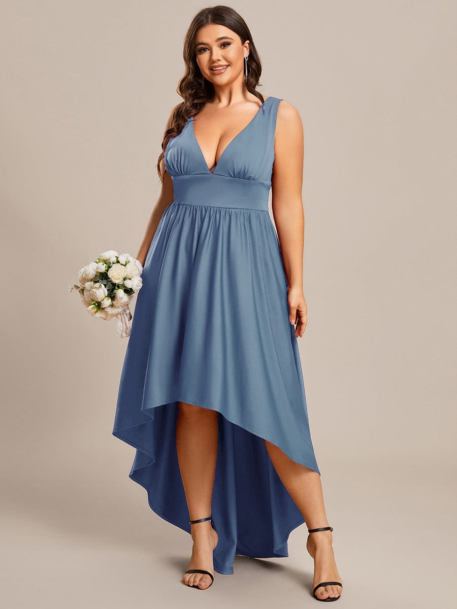 Plus Size Elegant High-Low Sleeveless Empire Waist Evening Dress