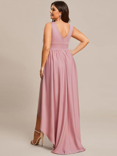 Plus Size Elegant High-Low Sleeveless Empire Waist Evening Dress #color_Dusty Rose