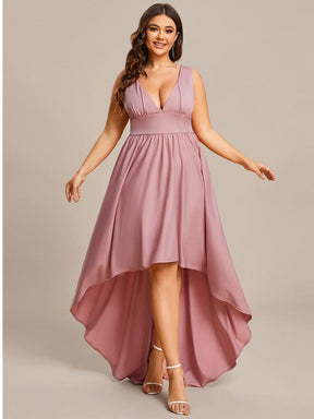 Plus Size Elegant High-Low Sleeveless Empire Waist Evening Dress