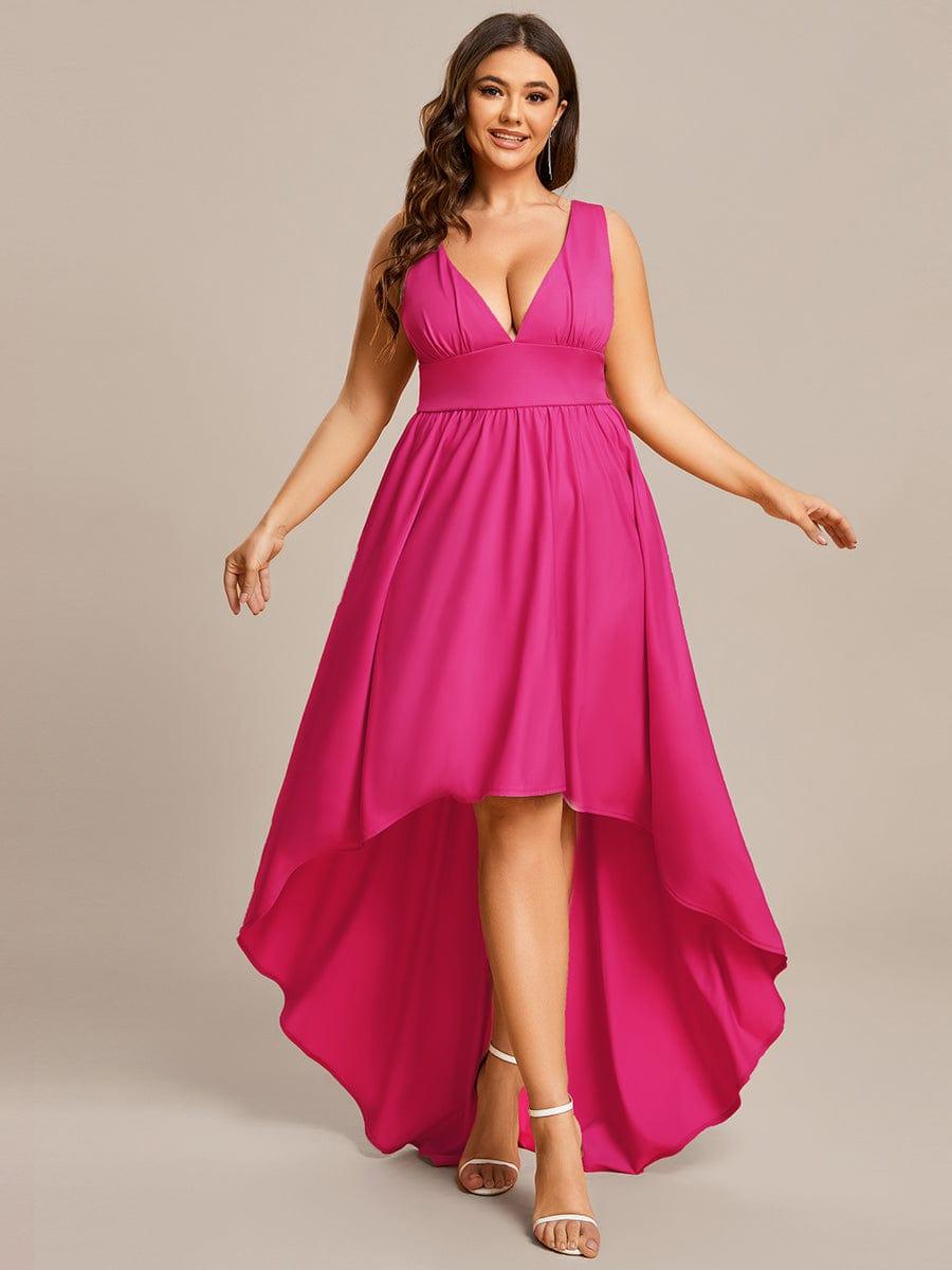 Plus Size Elegant High-Low Sleeveless Empire Waist Evening Dress