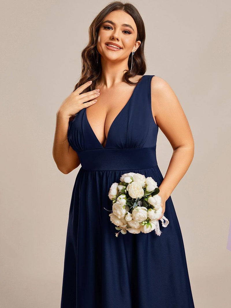 Empire Sleeveless Bridesmaid Gown with Bowknot Blue Plus Size main image 1