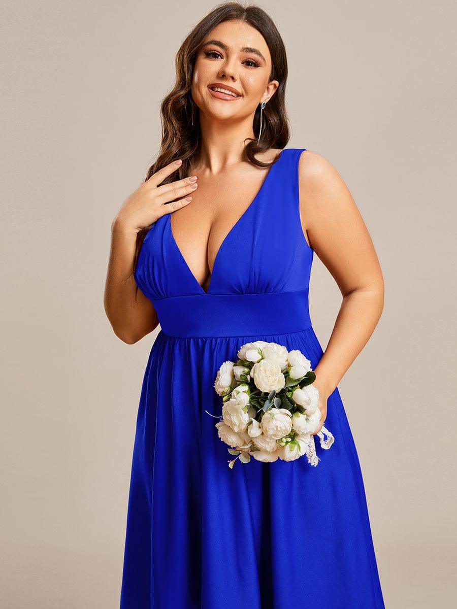 V-Neck Sleeveless High-Low Evening Dress with Stretchy #color_Sapphire Blue